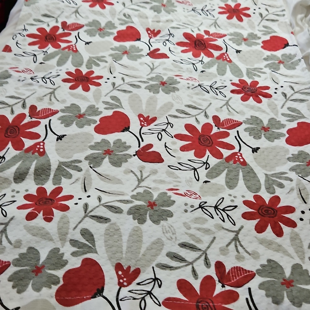 Floral Poppies Daisies White Cotton Tea Towel